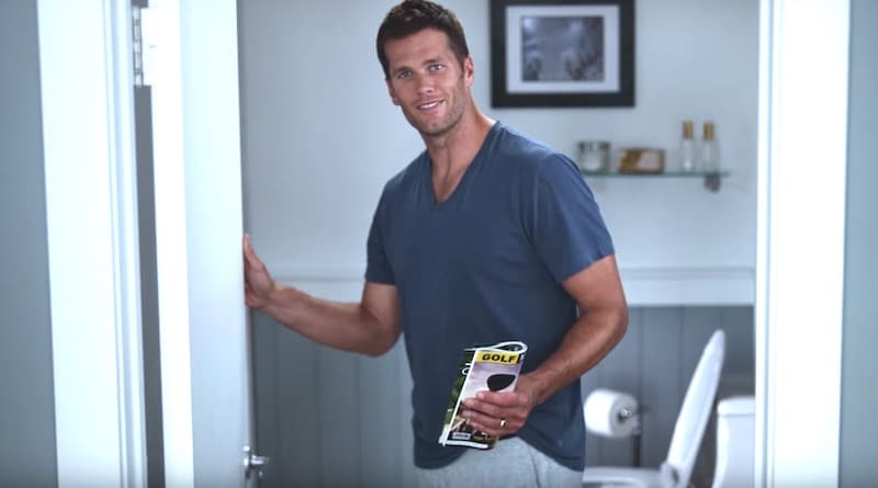 Tom Brady heading to the toilet at the end of the Intel 2017 Super Bowl commercial