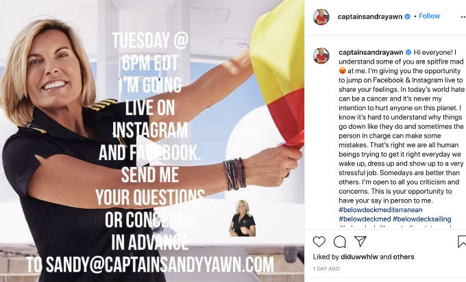 Captain Sandy To Address Below Deck Med Fans Anger On Social Media ...