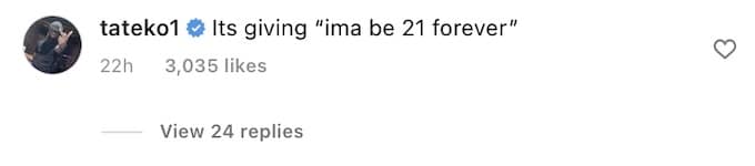 Comment saying Nicki Minaj looks 21 in her photo
