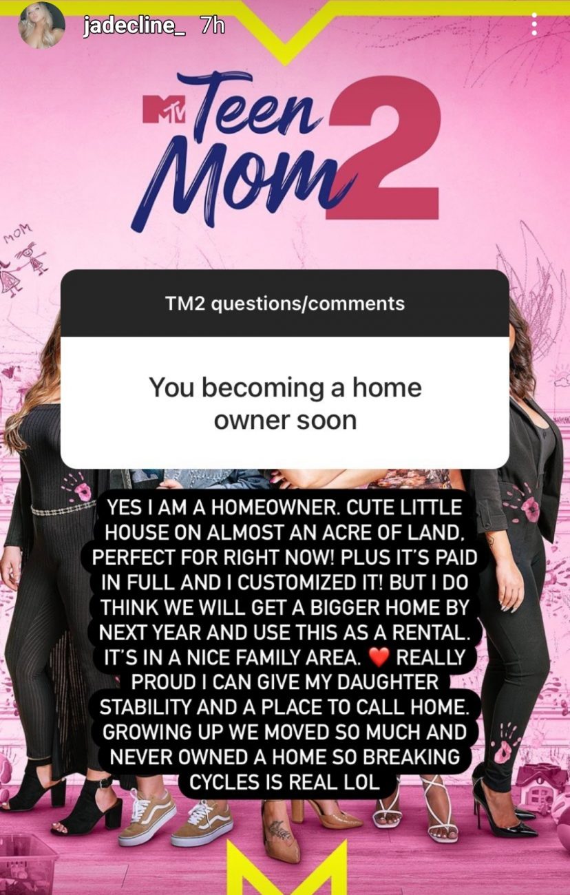 Teen Mom 2 Jade Cline Talks Being A Home Owner Plus Shares The