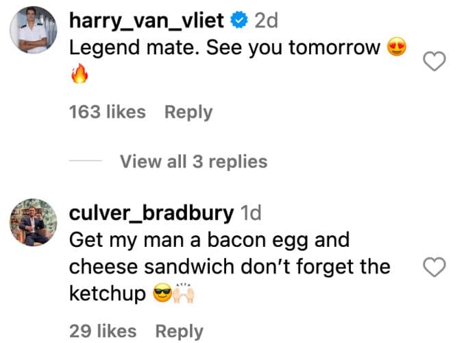 Culver and Harry reply to Adam's IG post