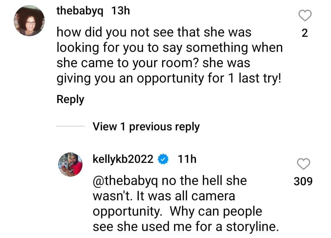 kelly brown tells an instagram user that molly hopkins used him for her storyline