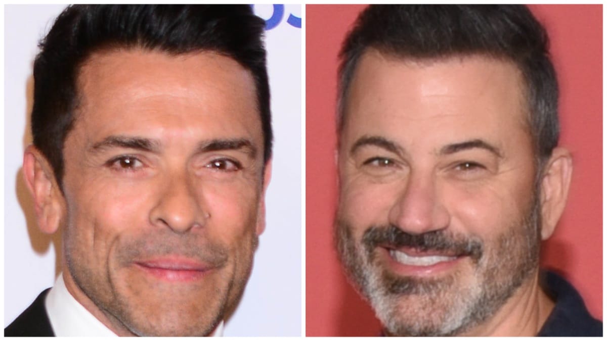 Mark Consuelos and Jimmy Kimmel at different events.
