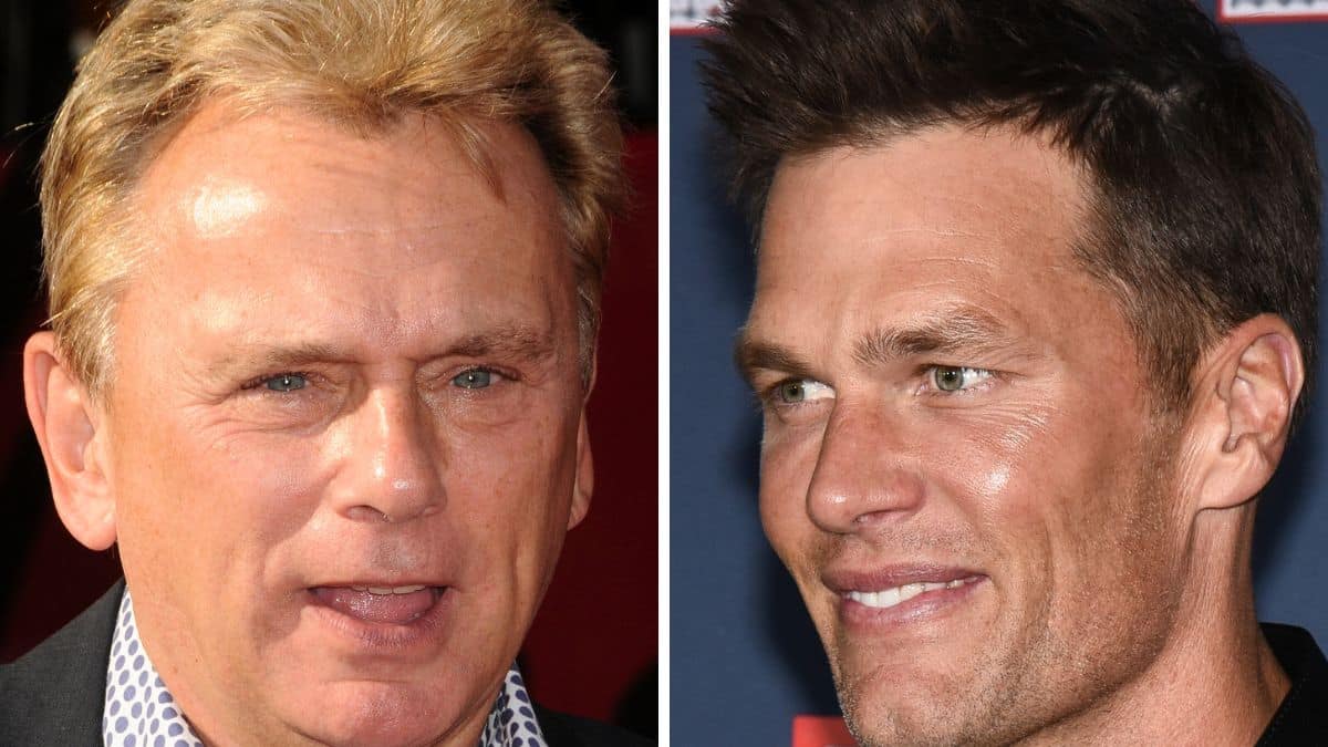 pat sajak and tom brady pose on the red carpet