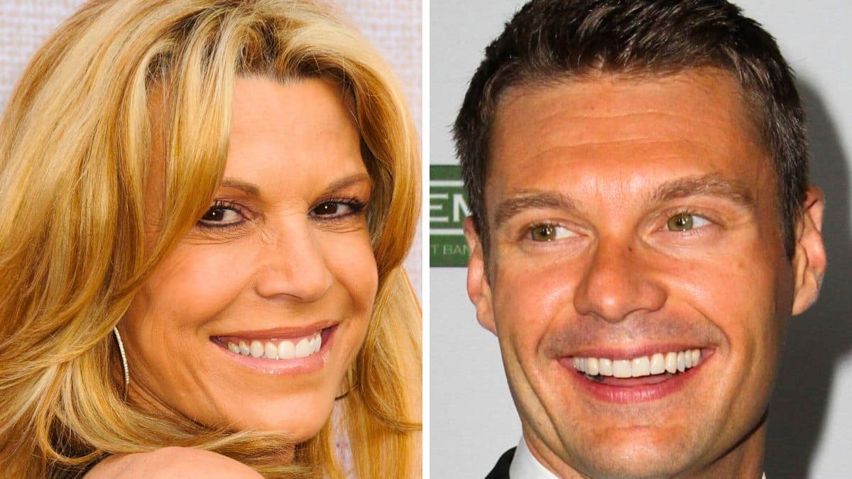 vanna white and ryan seacrest pose on the red carpet