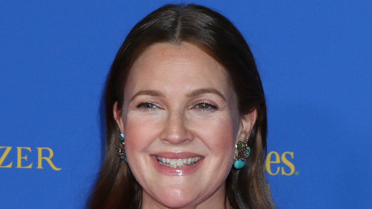 Drew Barrymore face shot as she attends 49th Daytime Emmys Awards in Pasadena