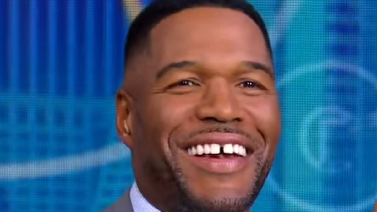 michael strahan face shot from good morning america episode with real housewives star 2024