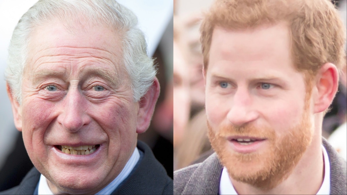 King Charles and Prince Harry at different events