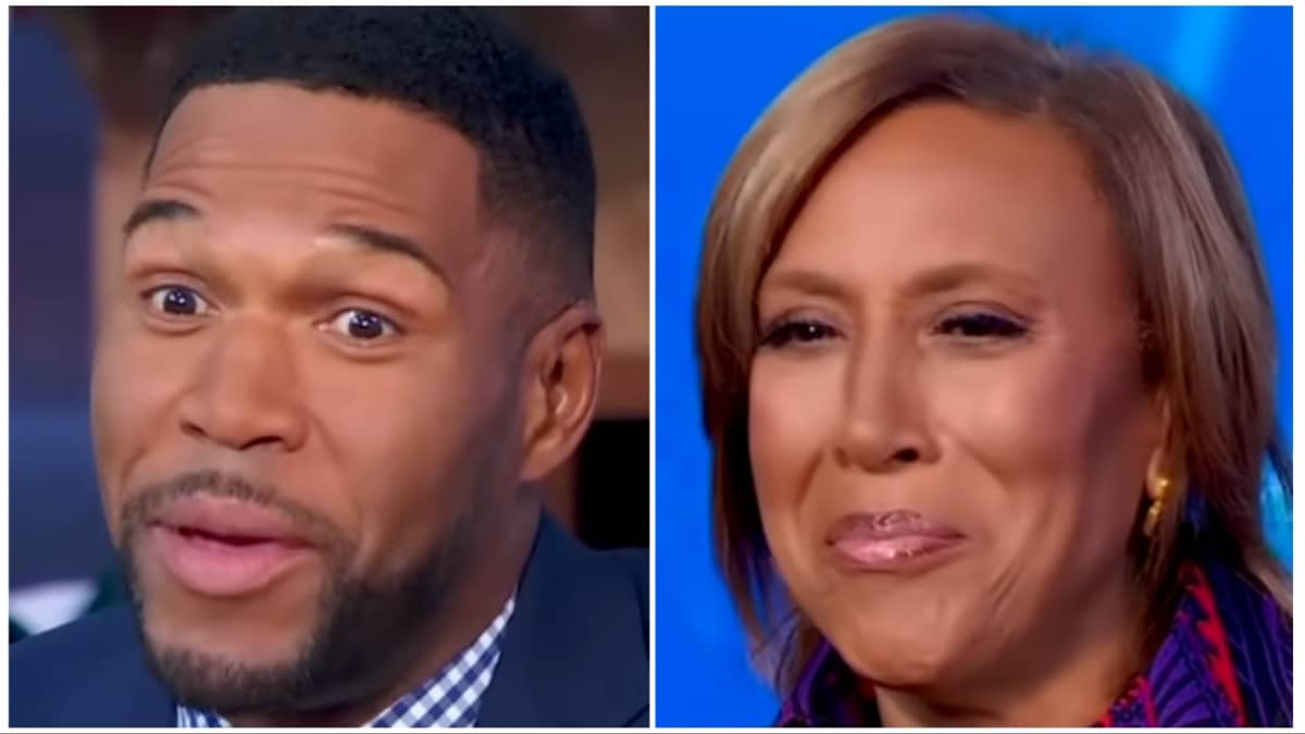 michael strahan and robin roberts face shots from good morning america on abc